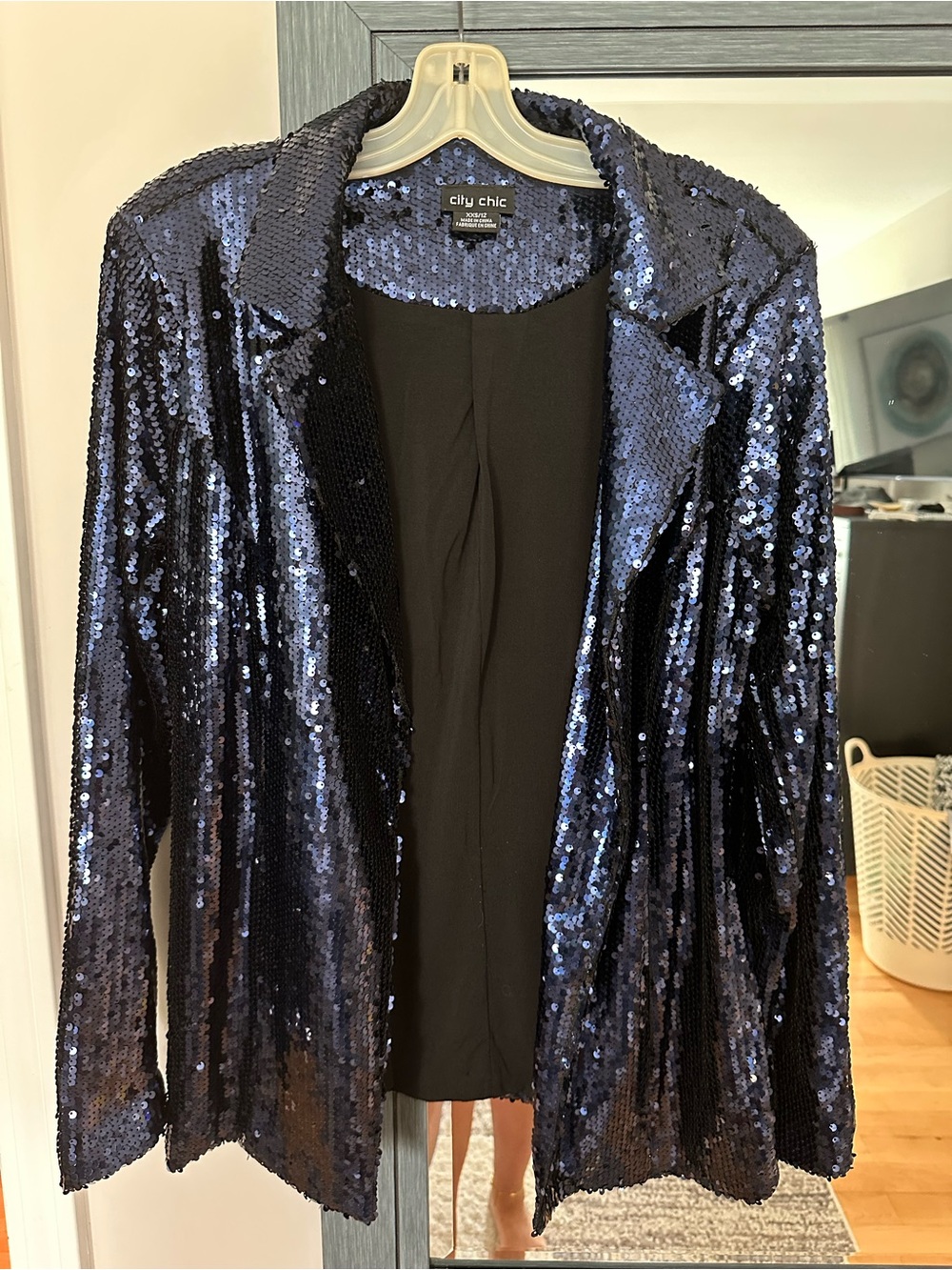 City Chic Dark Blue Sequin Blazer